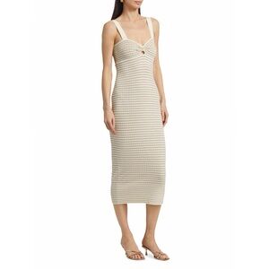 Ramy Brook Beige and White Striped Midi Dress